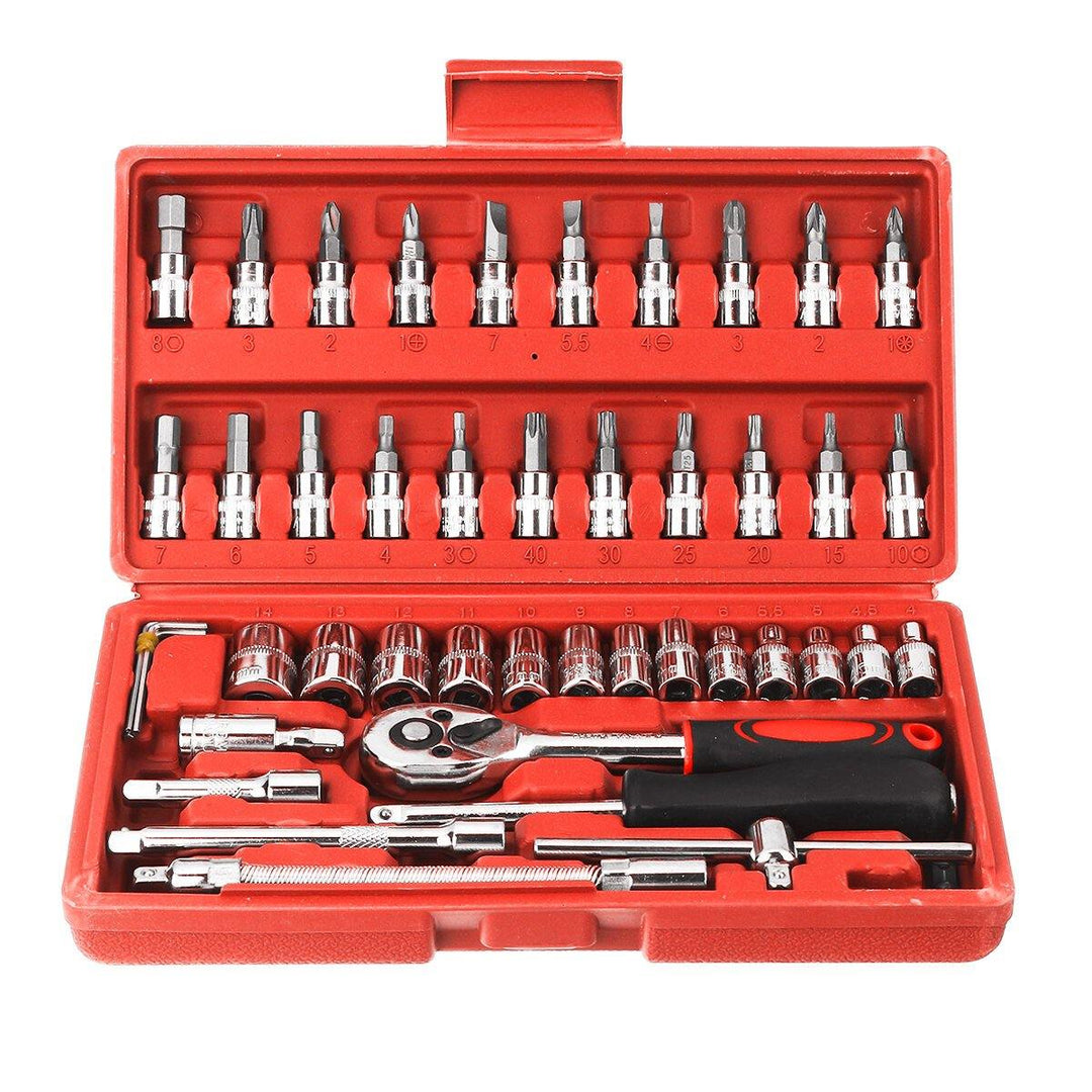 46pcs Socket Ratchet Screwdriver Wrench Set 1/4 Drive Flexible Car Repair Tool