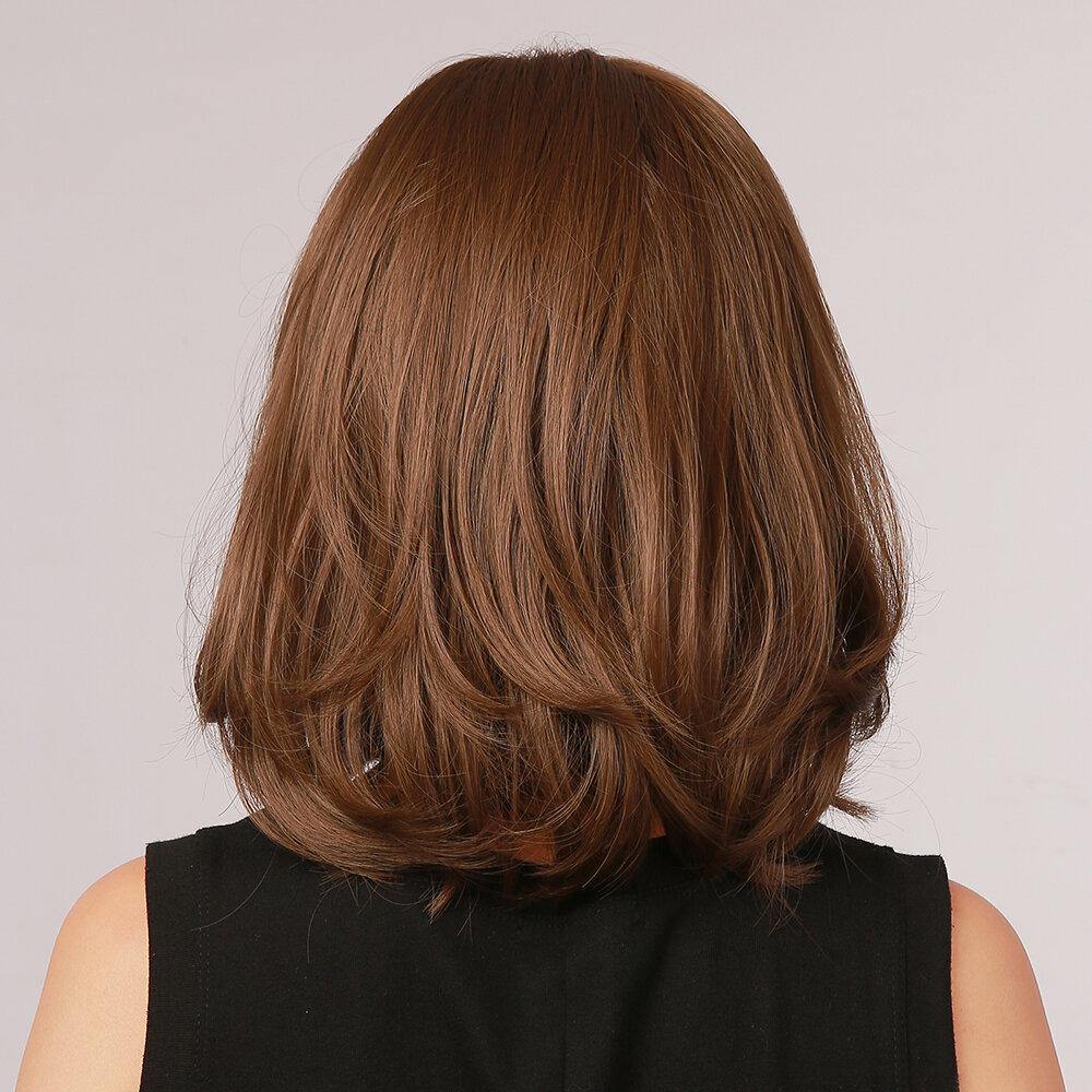 12 Inch Dark Brown Short Straight Hair Bangs Bob Head Full Head Cover Wig