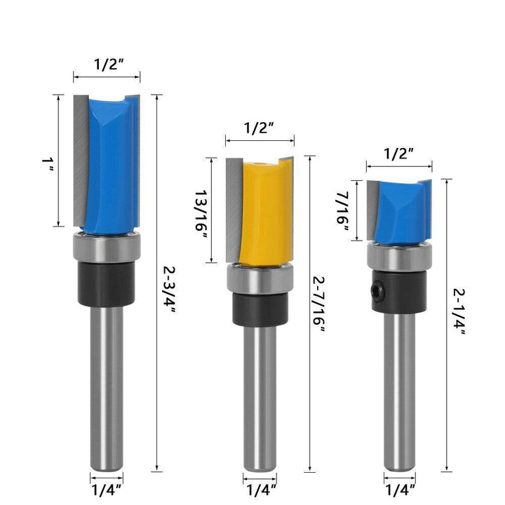 1/4inch/6mm Shank Flush Trim Router Bit Pattern Bit Top Bottom Bearing Blade Template Wood Milling Cutter Carpenter - MRSLM