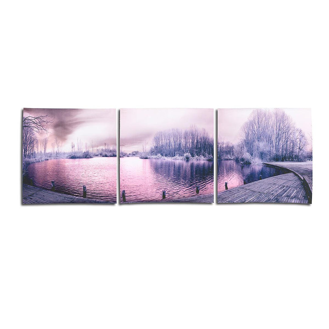 3Pcs Canvas Print Paintings Purple Lake Landscape Oil Painting Wall Decorative Printing Art Picture Frameless Home Office Decoration