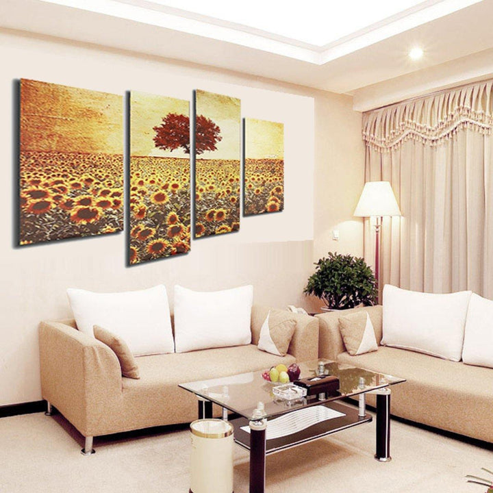 4PCS Frameless Oil Painting Sunflower Canvas Modern Wall Art Home Decoration Paper Art