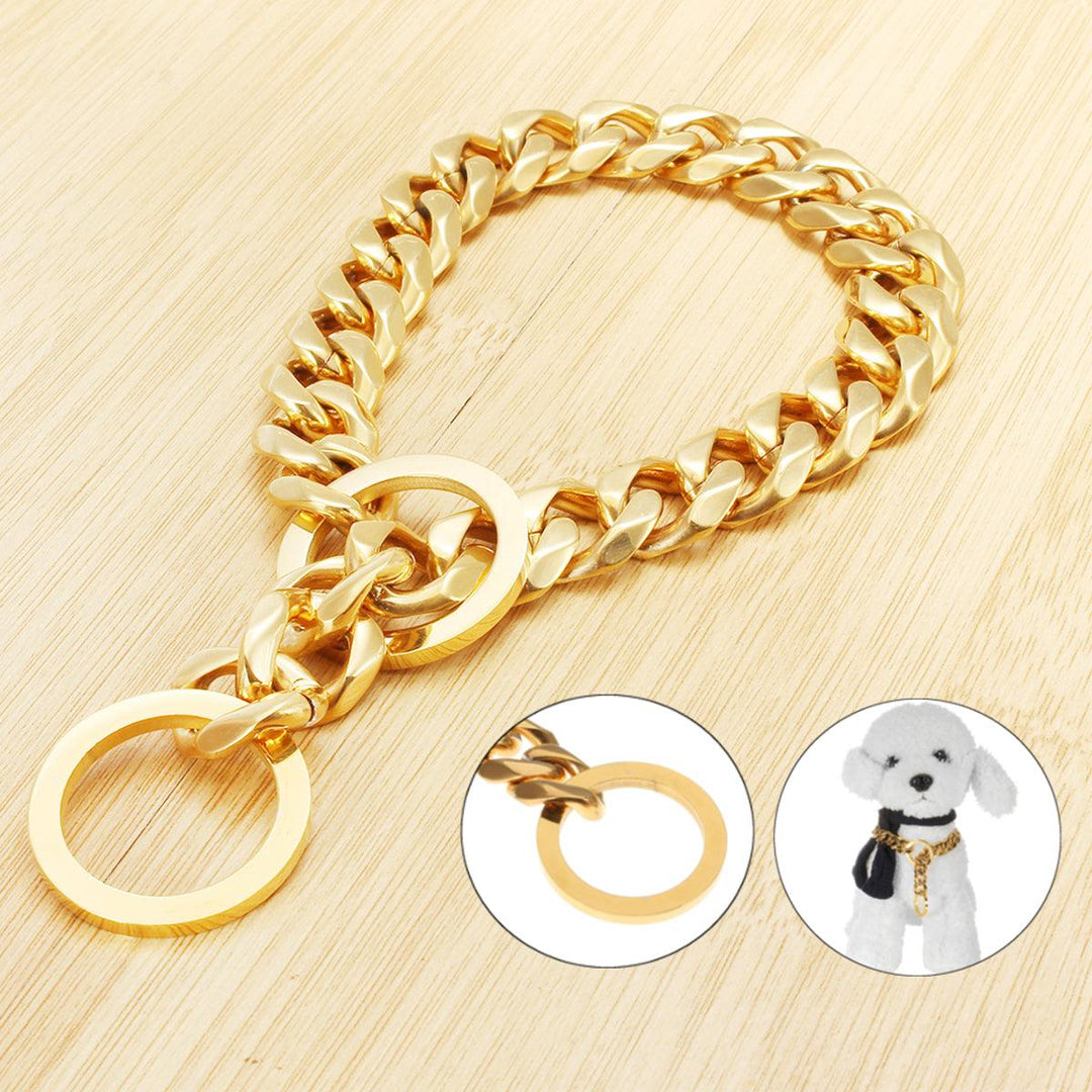 17mm Stainless Steel Gold Chain Dog Necklace Pet Collar Puppy Training Curb