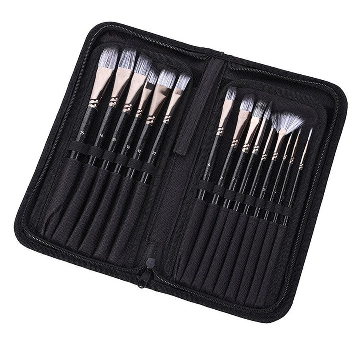 17Pcs Paint Brush Set Includes Pop-up Carrying Case with Palette Knife and 1 Sponges for Acrylic Oil Watercolor Gouache Painting