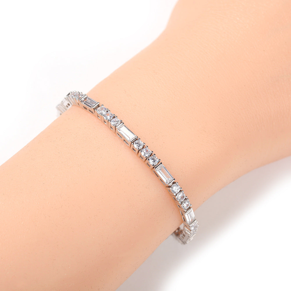 3mm Square Zircon Single Row Fashion Hip Hop Bracelet