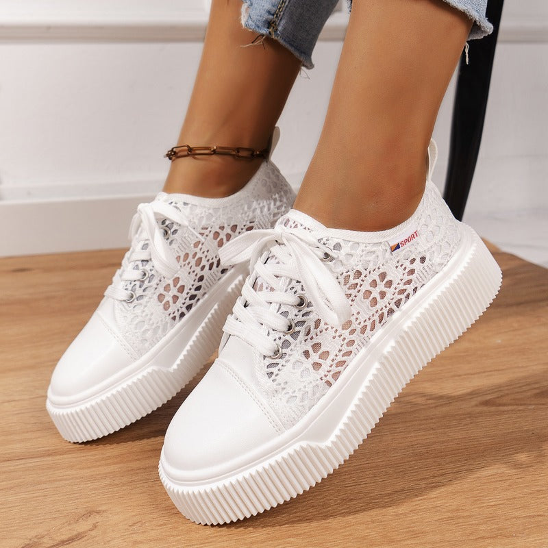 Fashion Lace-up Hollow Breathable Thick-soled Casual Shoes