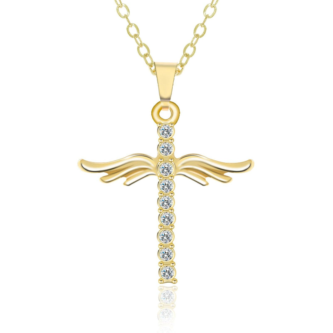 Simple Cross Diamond Angel Wings Pendant