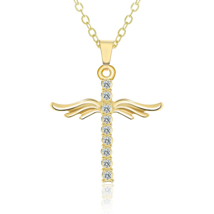 Simple Cross Diamond Angel Wings Pendant