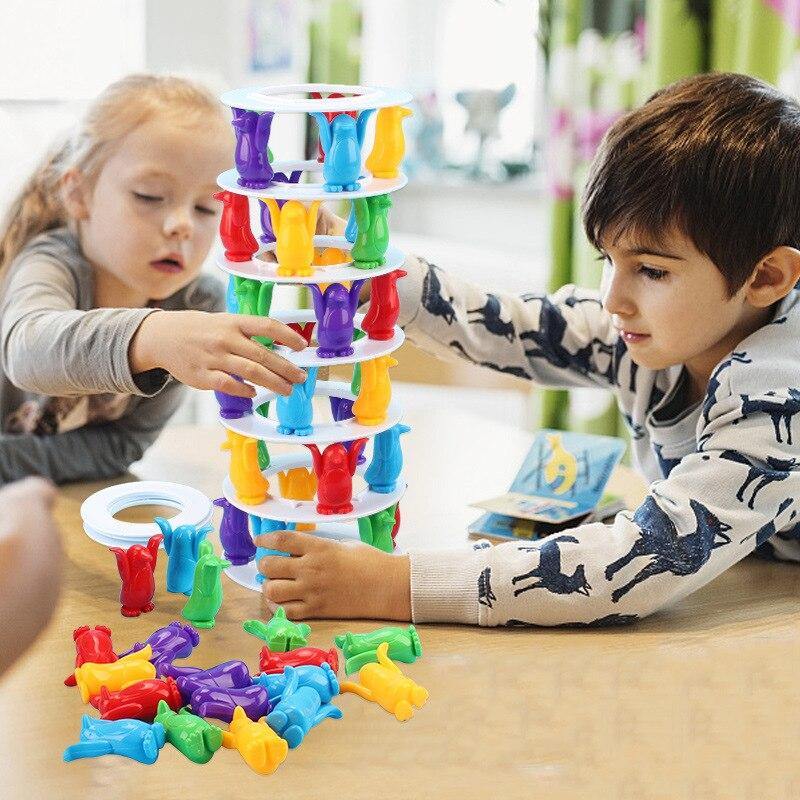 Penguin Tower Collapse Desktop Game Balance Toy Challenge Tower (As picture)