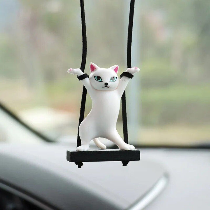 Cute Cat on Branch Car Rearview Mirror Pendant