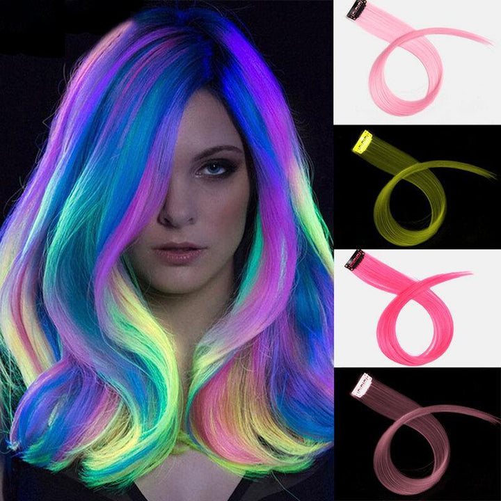 11 Colors Luminous Long Straight Wig Halloween Single Clip Synthetic Hair Extensions