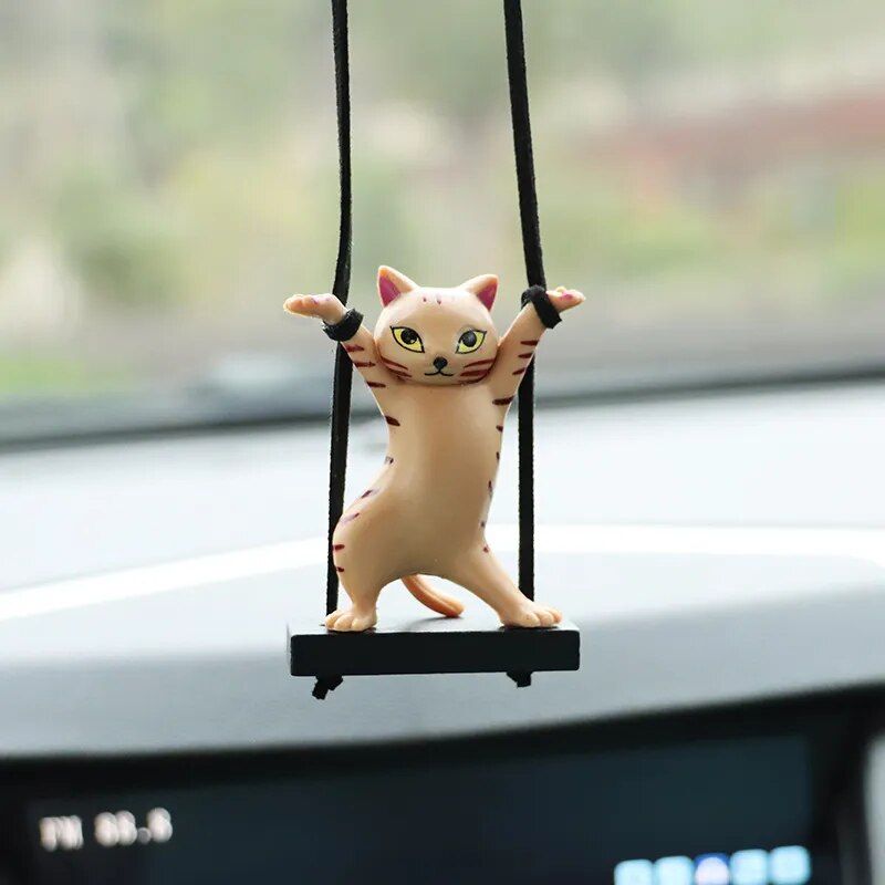 Cute Cat on Branch Car Rearview Mirror Pendant