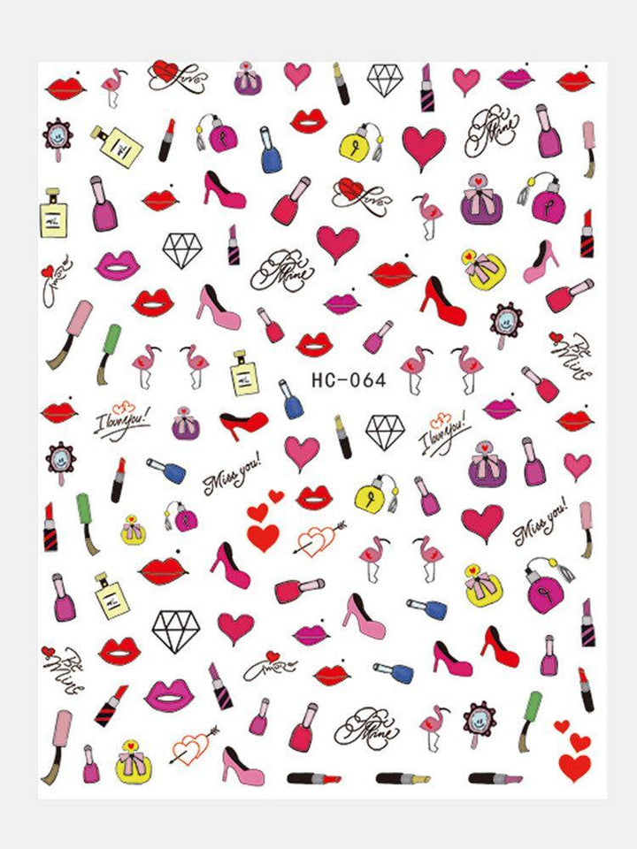 3D Nail Art Stickers Heart Colorful Red Lip Nail Transfer Decals Valentine's Day Tips - MRSLM