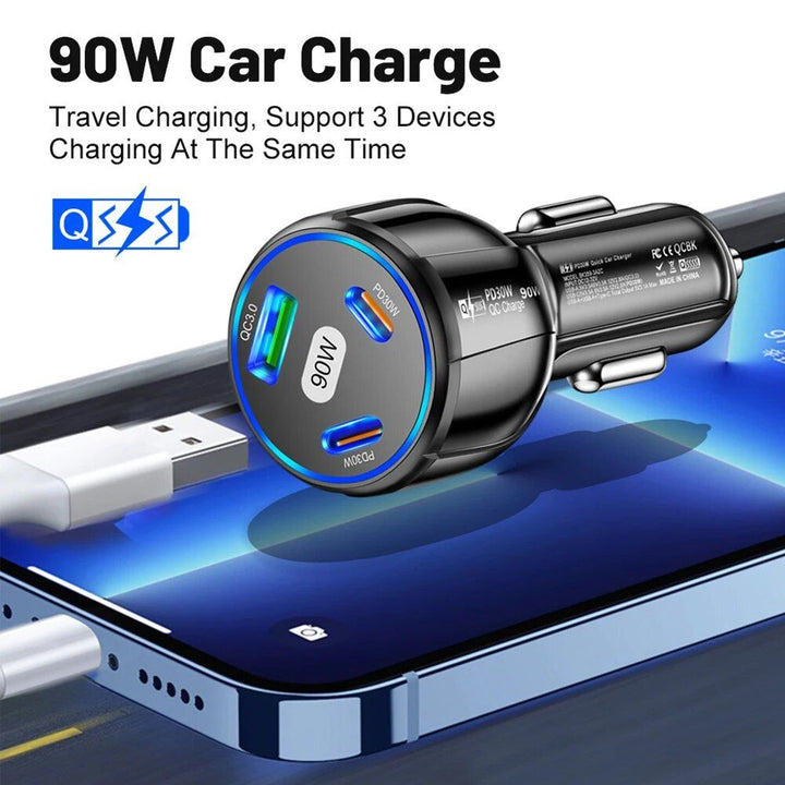 3-Port 90W Fast Car Charger