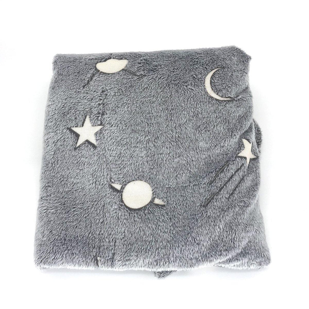 Glow In The Dark Fleece Blanket Throw Grey Stars / Moon