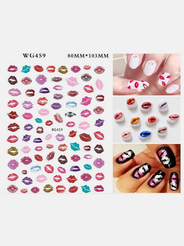 3D Nail Art Stickers Heart Colorful Red Lip Nail Transfer Decals Valentine's Day Tips - MRSLM