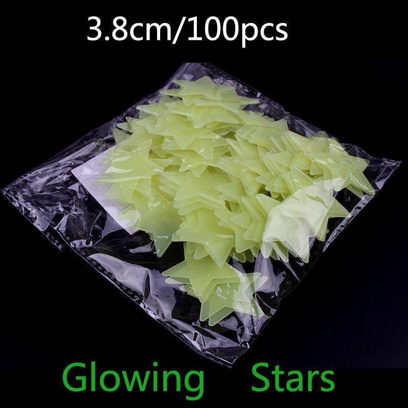 100Pcs Glow In The Dark Stars Sticker Beautiful 3D DIY Home Decal Art Luminous Wall Stickers - MRSLM