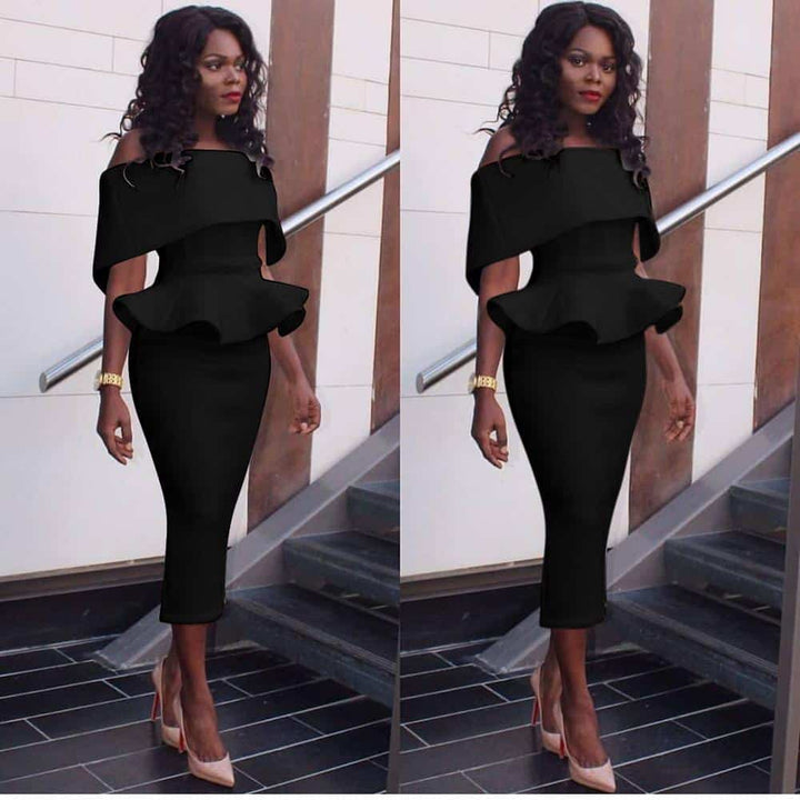 Women's Off Shoulder Ruffle Pencil Dress