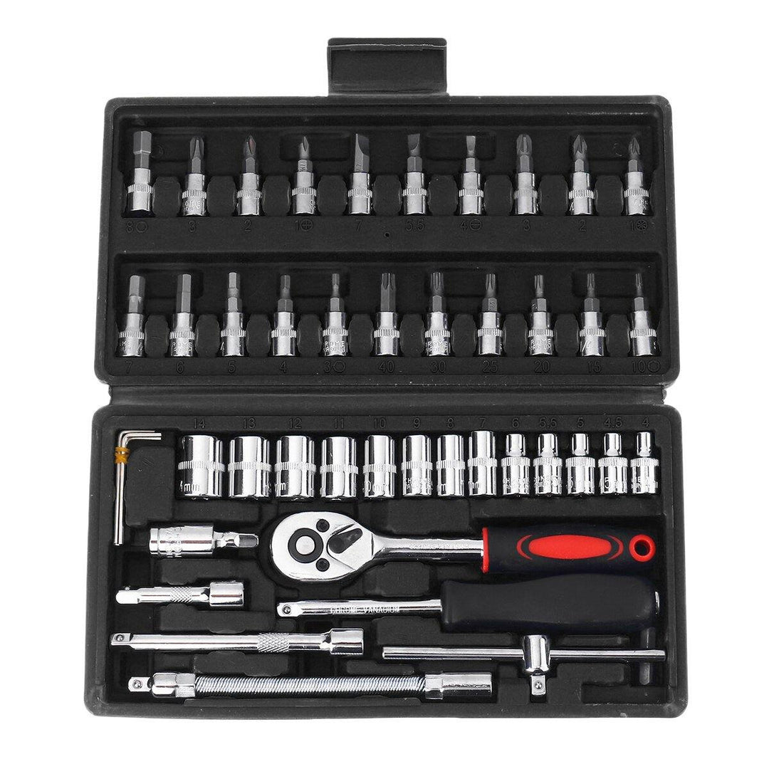 46pcs Socket Ratchet Screwdriver Wrench Set 1/4 Drive Flexible Car Repair Tool