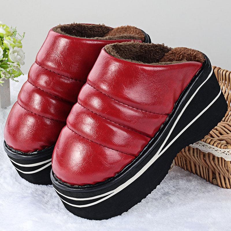 Winter Home Indoor High-heeled Cotton Slippers Women's Thick-soled Non-slip