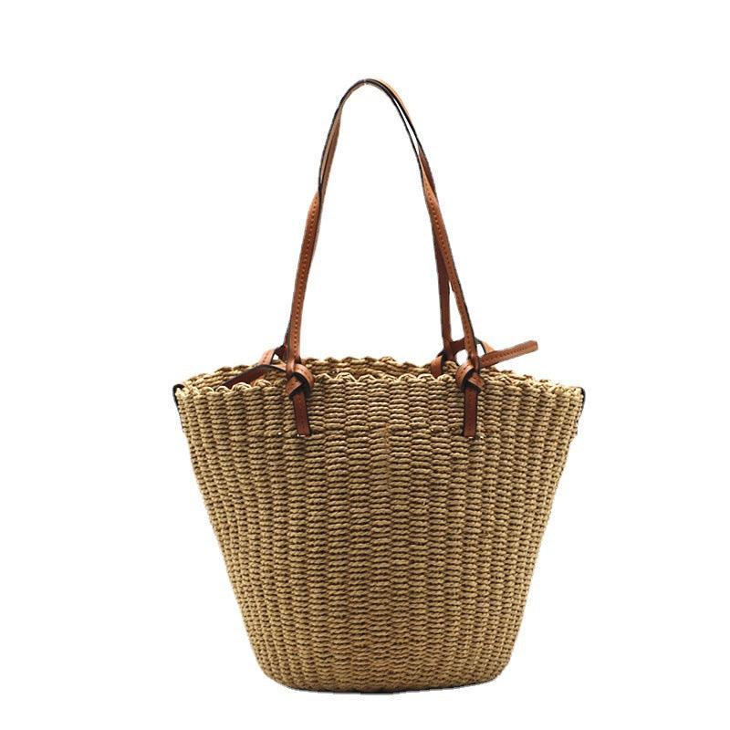 Women's One Shoulder Straw Cylindrical Bag