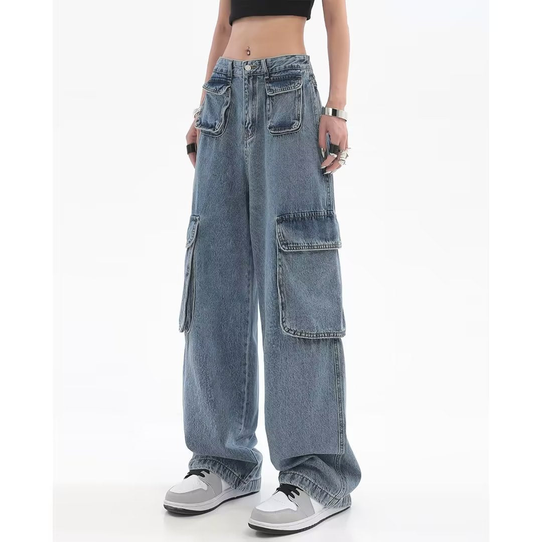 Women's Hip-hop Multi Pocket Straight Jeans