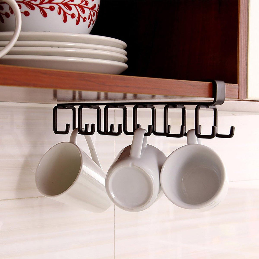 12 Hooks Cup Holder Hang Kitchen Cabinet Under Shelf Storage Rack Organizer Hook