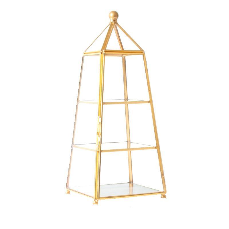 Jewelry Boxes Storage Geometric Storage Box For Jewelry Display Brass Glass Pyramid Jewelry Organizer Transparent Box (Gold) - MRSLM