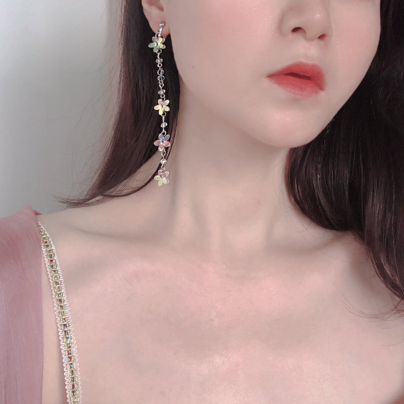 Colorful Small Flower Long Tassel Earrings