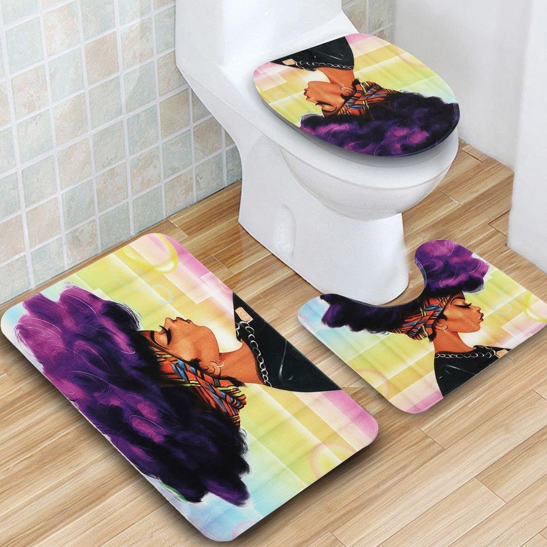 3PCS African Girl Explosion Head Non-Slip Bath Carpet Toilet Cover Shower Mat