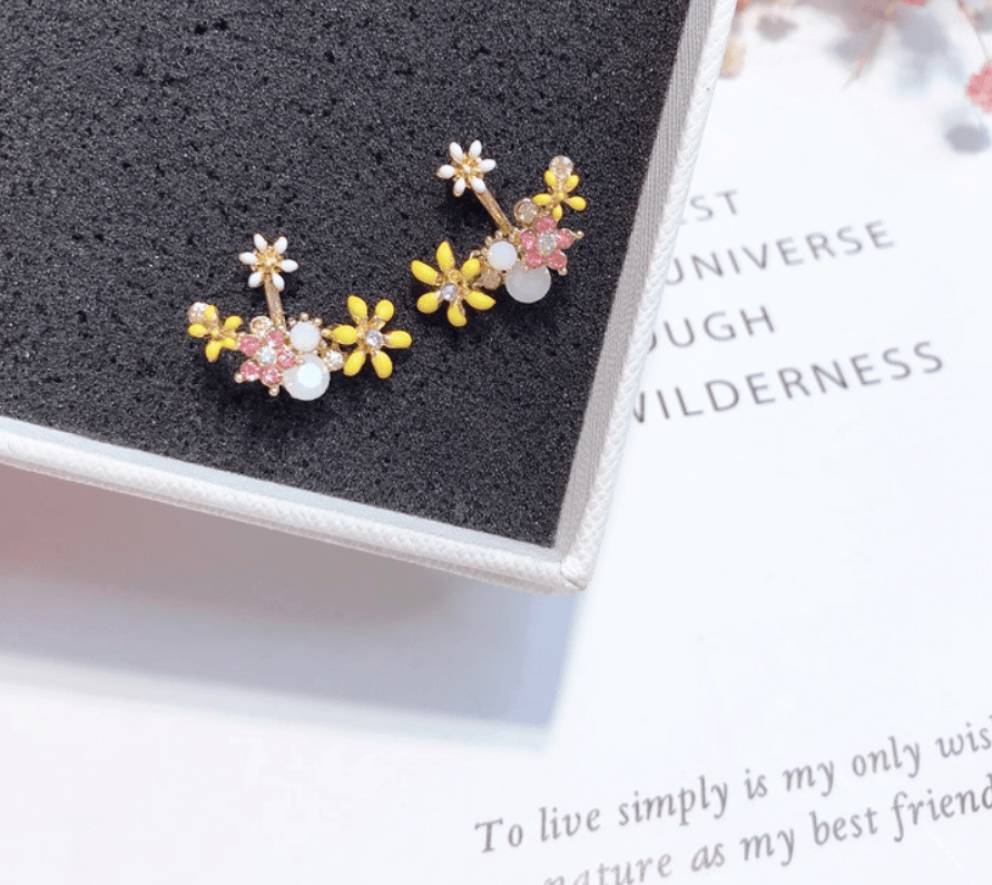 Glazed flower rhinestone earrings