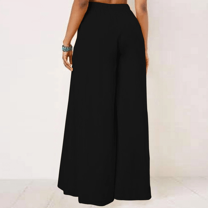 Women Solid Color Tie Waist Casual Swing Pants with Pocket