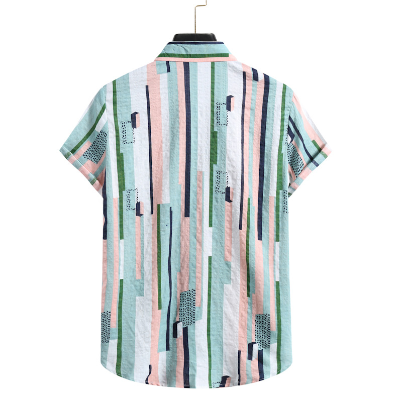 Mens 100% Cotton Vertical Striped Casual Short Sleeve Shirts