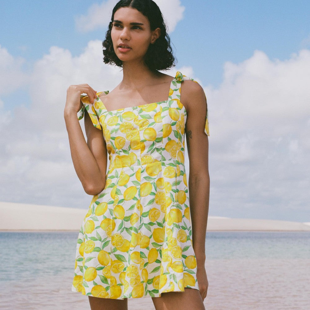 Fruit Print Sleeveless Summer Beach Dress