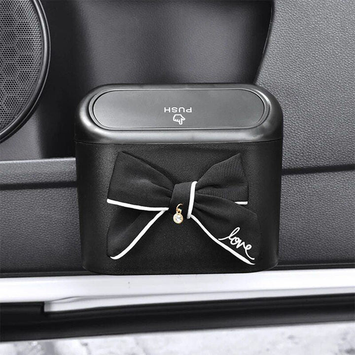 Bowknot Car Hanging Trash Bin with Press-Type Lid