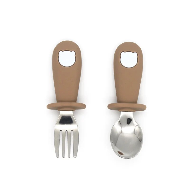 Cartoon Stainless Steel Kids' Cutlery Set - Toddler Safe Feeding Spoon and Fork