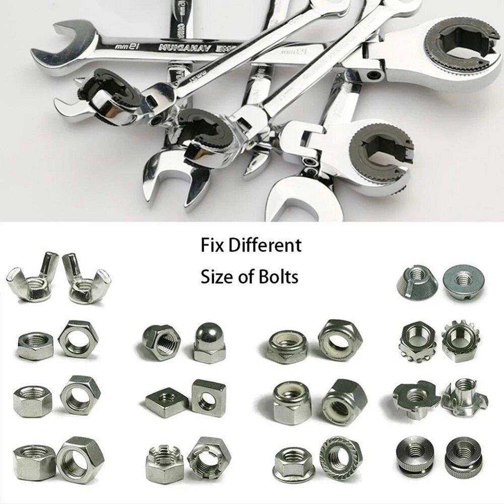 12PCS 8-19mm Fix Tubing Wrench Set Ratchet with Flex Movable Head Universal Spanner Tool Set