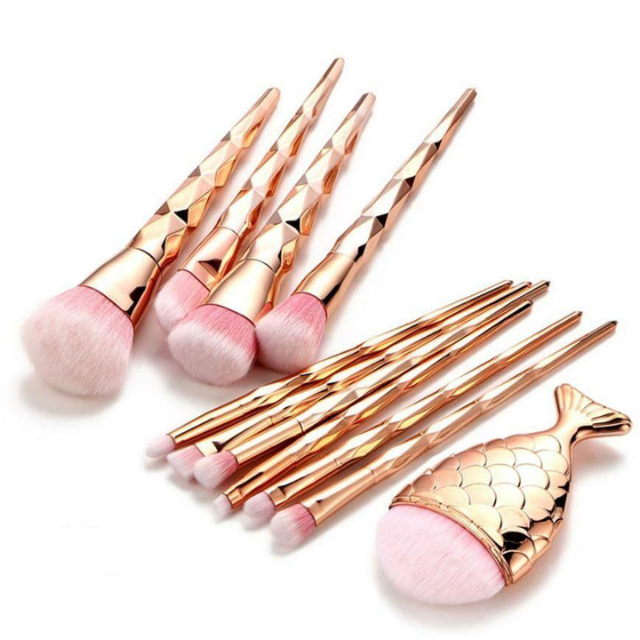 11PCS Mermaid Makeup Brushes Set Fishtail Shaped Foundation Powder Cosmetics Brushes Make Up Tools