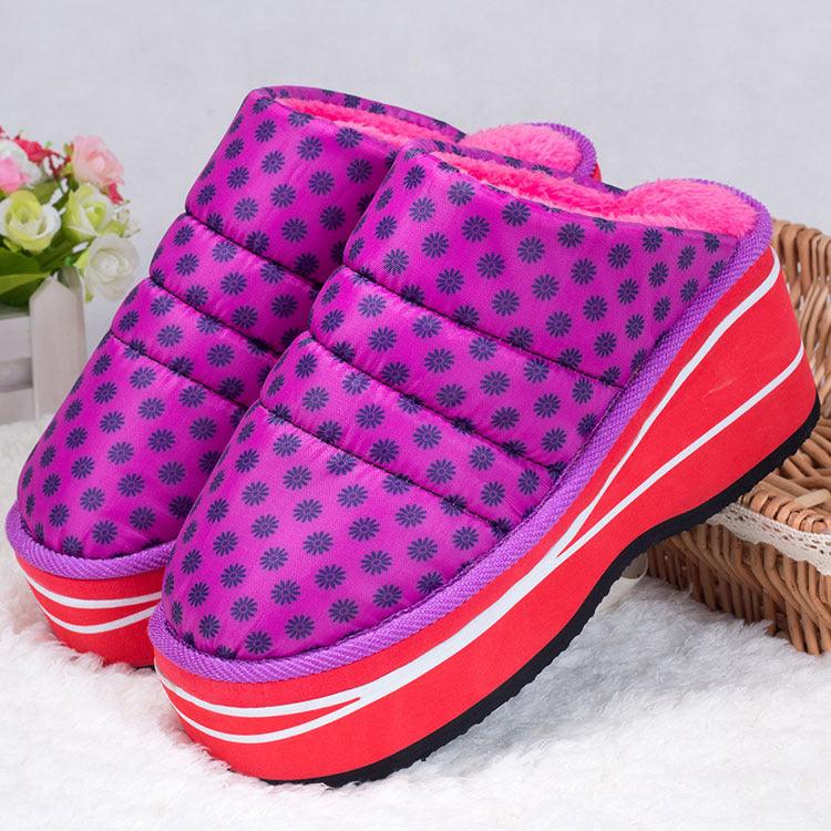 Winter Home Indoor High-heeled Cotton Slippers Women's Thick-soled Non-slip