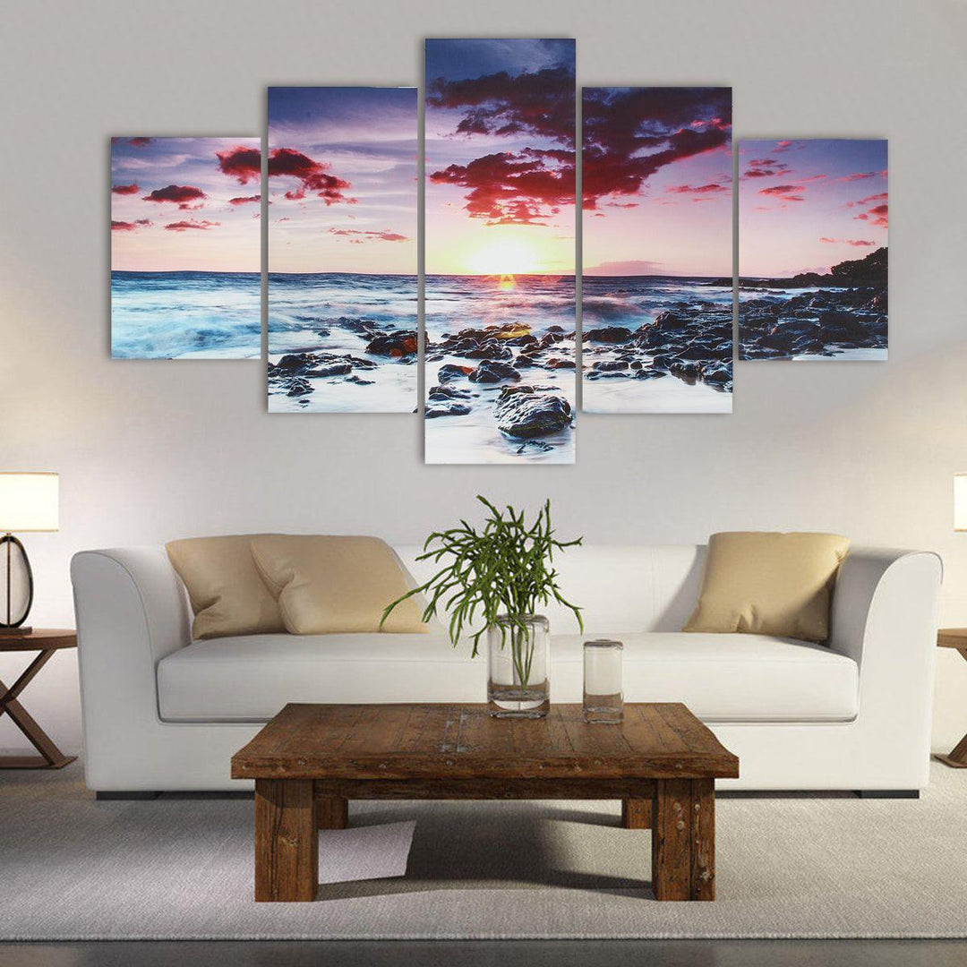 5 Piece Wall Art Canvas Sunset Sea Wall Art Picture Canvas Painting Home Decor Wall Pictures for Living Room No Framed