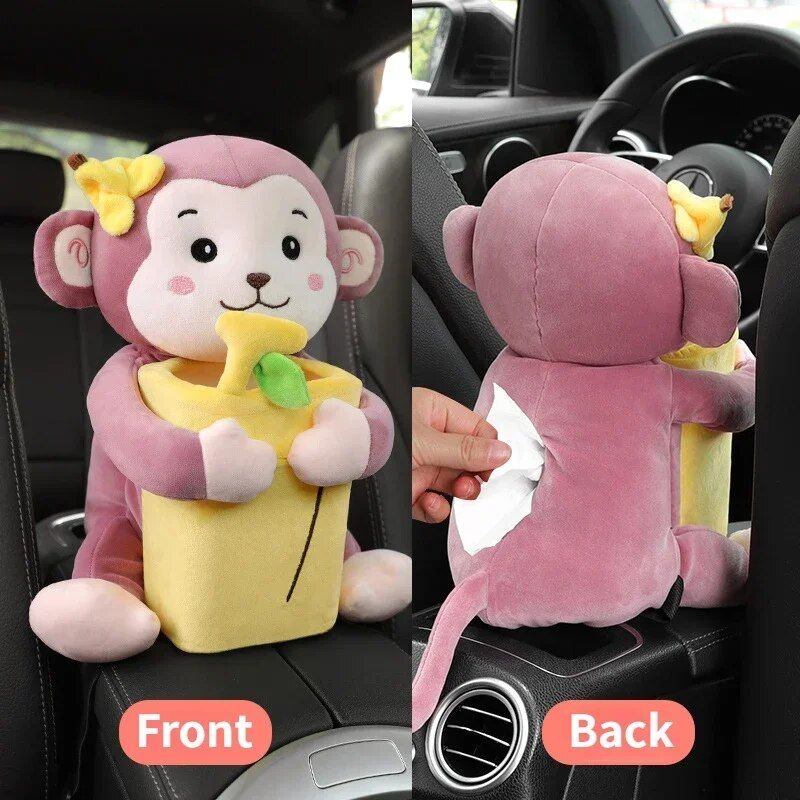 Universal Plush Car Organizer with Integrated Tissue Box and Trash Bin