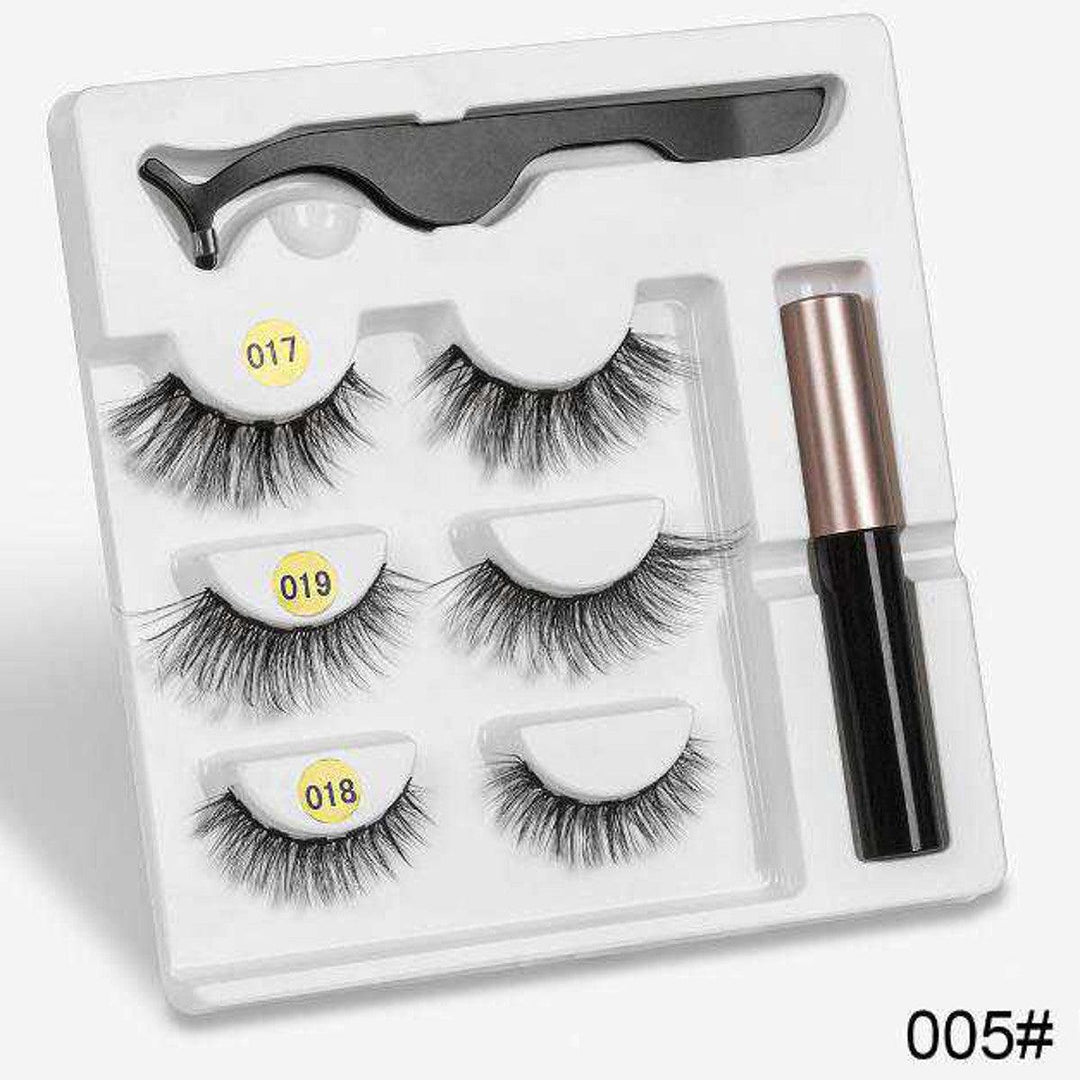 3 Pairs Magnetic Eyelashes with 1Pc Magnetic Liquid Eyeliner with 1Pc Tweezers Waterproof Long Lasting Eyelashes Extension False Eyelashes