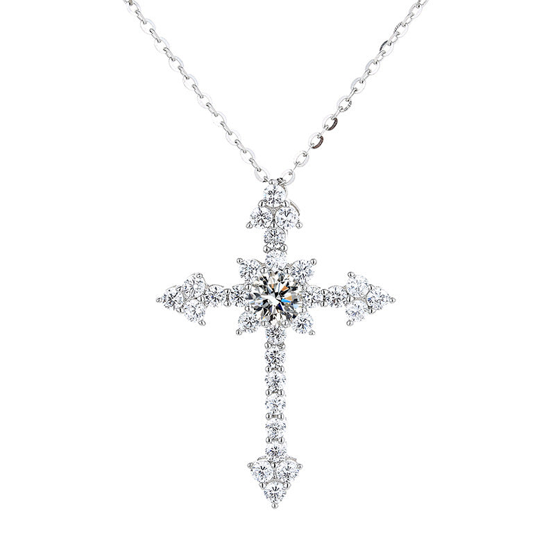 Mo Sang Stone Diamond Cross Pendant Necklace Female