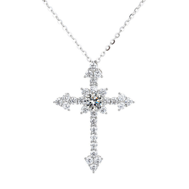 Mo Sang Stone Diamond Cross Pendant Necklace Female