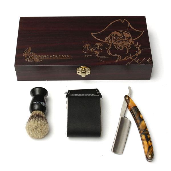 400C Stainless Steel Straight Manual Razor Hair Cutting Knife Shaving Brush Strop Box Kit