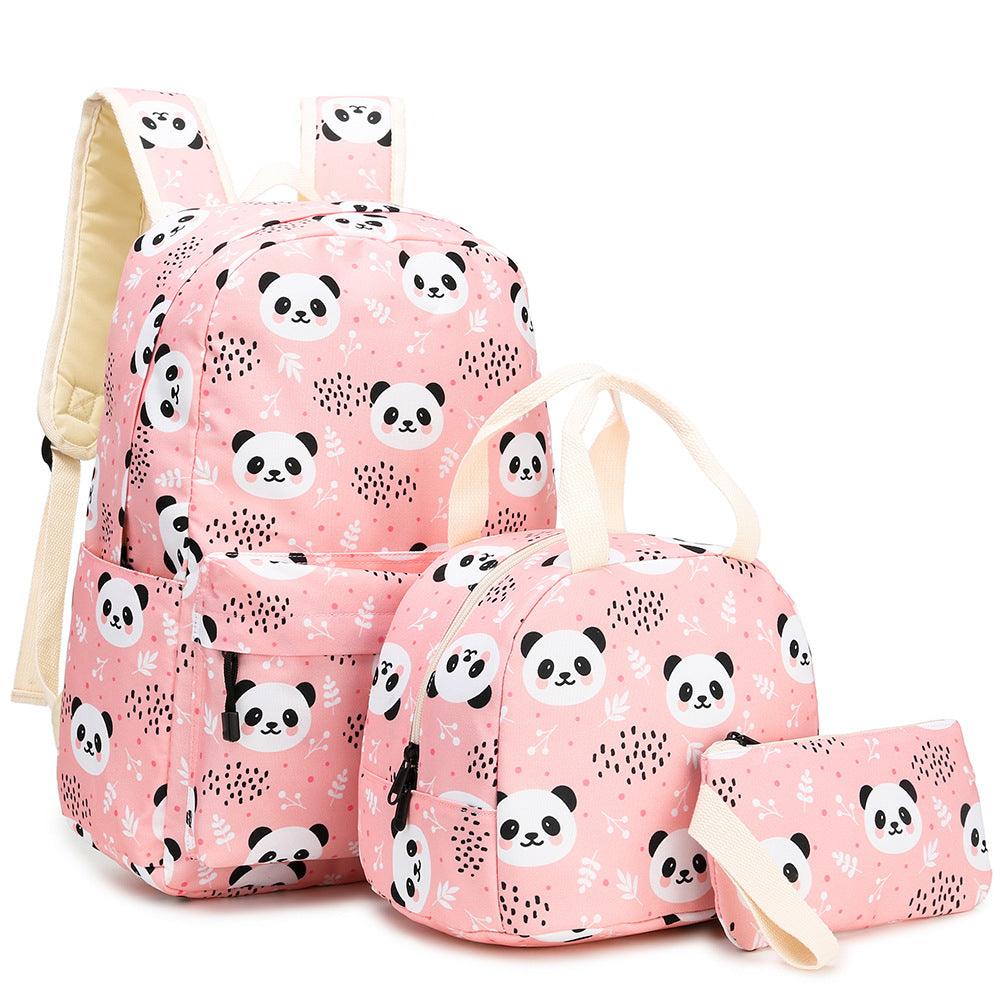 The New Panda Three-piece Set Primary School School Bag Children's Meal Bag Pen Bag