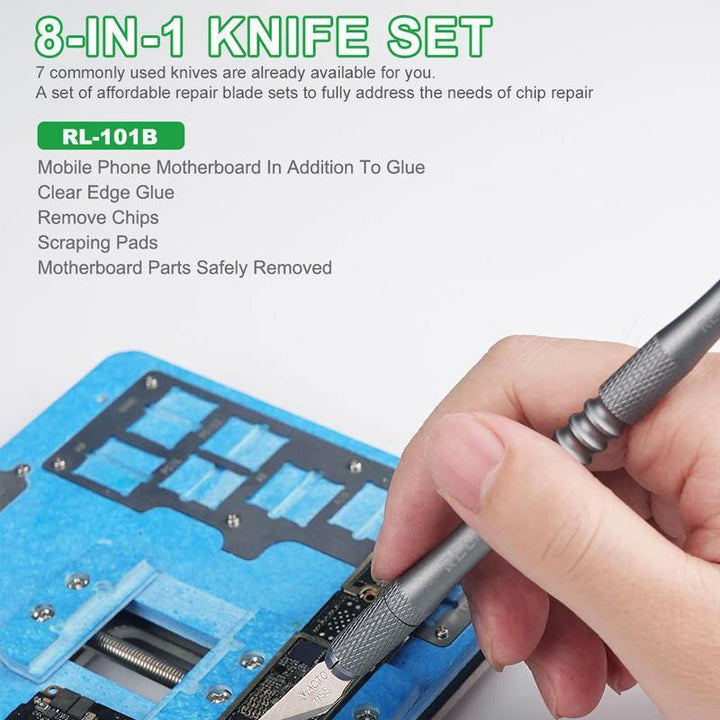 Relife 8 in 1 CPU IC Glue Remover Motherboard BGA Chip Glue Cleaning Scraping Pry DIY Scrapbooking Crafts Carving Blade