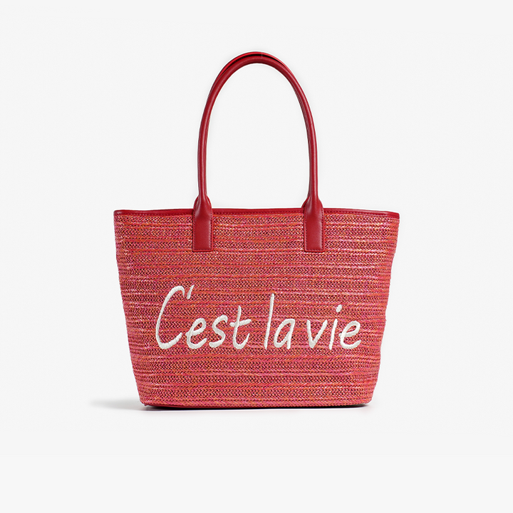 Casual Straw Tote Bag with Letter Decoration for Women