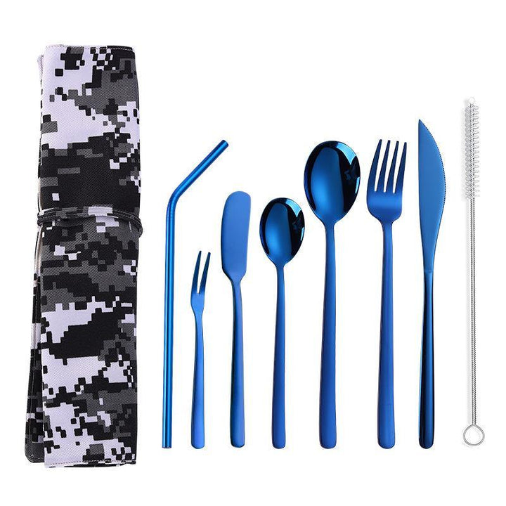 304 Stainless Steel Cutter Fork Spoon Set Portable Camouflage Western Tableware Bag Outdoor Dinnerware Set