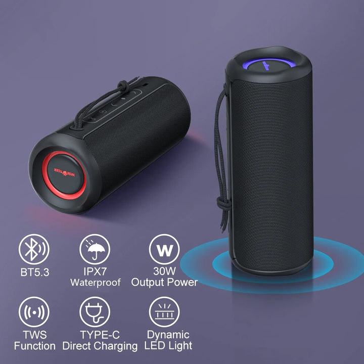 30W Portable Bluetooth Speaker | IPX7 Waterproof, TWS Dual Pairing, RGB Lighting & Bass Boost