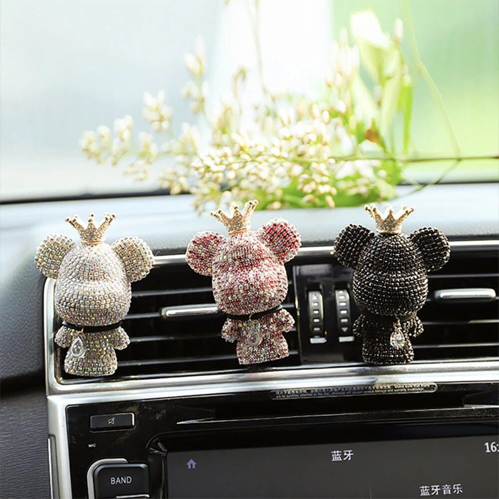 Cute Bear Car Air Vent Perfume Clip with Dazzling Rhinestone